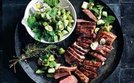 Herb and Garlic Lamb with Green Olive Salad