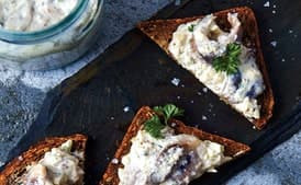 Herring in Mustard Sour Cream on Rye Bread