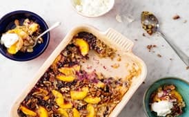 Homemade Dump Cake With Peaches, Blueberries, and Pecans