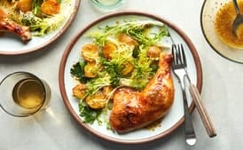 Double-the-Mustard Chicken with Potatoes and Greens