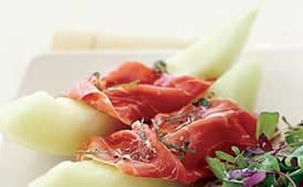 Honeydew and Prosciutto with Greens and Mint Vinaigrette