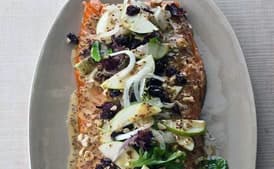 Hot Smoked Salmon with Apples, Dried Cherries, Hazelnuts and Greens