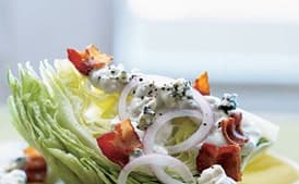 Iceberg Wedge with Warm Bacon and Blue Cheese Dressing
