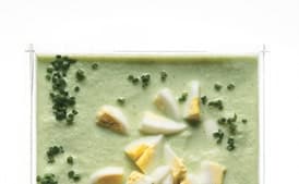 Iced Cucumber Soup with Mint, Watercress, and Feta Cheese