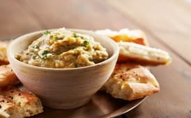Indian Eggplant and Onion Dip with Pita Chips