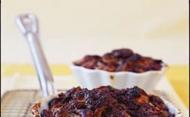 Individual Croissant Bread Puddings with Dried Cherries, Bittersweet Chocolate, and Toasted Pecans