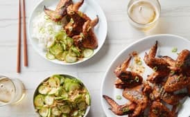 Korean-Style Grilled Wings with Cucumber-Kimchi Salad