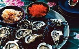Kumamoto Oysters with Ponzu Granita and Tobiko