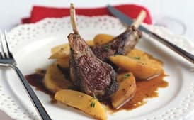 Lamb Chops with Poached Quince and Balsamic Pan Sauce