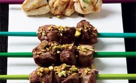 Lamb Skewers with Hot Mint and Pistachio Sauce