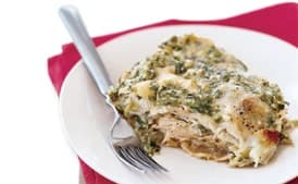 Layered Chicken Enchiladas with Tomatillo-Cilantro Sauce