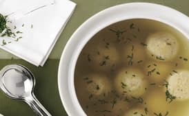 Leek and Ginger Matzo Balls in Lemongrass Consommé