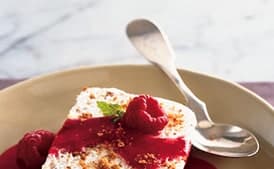 Lemon and Amaretti Semifreddo with Raspberry Sauce