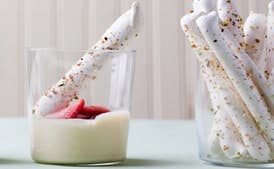 Lemon Pudding with Strawberries and Meringue Cigars