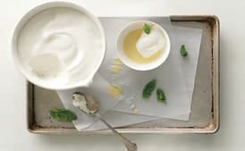 Lemon Snow Pudding with Basil Custard Sauce