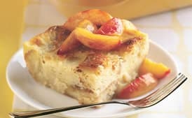 Lemon-Spice Bread Pudding with Sauteed Peaches
