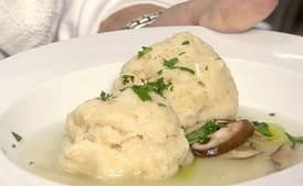 Lemongrass Consommé with Matzoh Balls, Leeks, and Shiitake Mushrooms