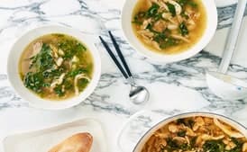 Lemony Chicken Soup with Farro, White Beans, and Kale