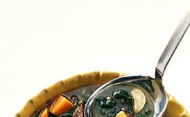 Lentil and Roasted Garlic Soup with Seared Steak