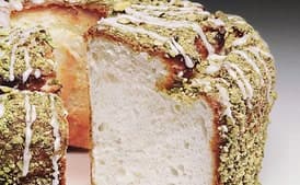 Lime Angel Food Cake with Lime Glaze and Pistachios