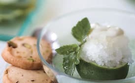Lime Granita with Candied Mint Leaves and Crème Fraîche