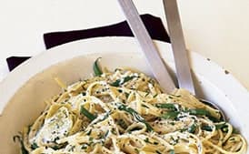 Linguine Avgolemono with Artichoke Hearts and Green Beans