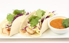 Mahi Mahi Fish Tacos with Chipotle Slaw and Roasted Pineapple Sauce