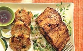 Mahi-Mahi with Lemongrass Slaw and Rice Fritters