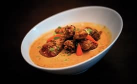 Malaysian Chicken Curry with Buttermilk Beer Beignets