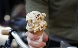 Malted Vanilla Ice Cream with Peanut Brittle and Milk Chocolate Pieces