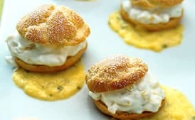 Mango-Filled Cream Puffs with Spiced Mango-Mojito Sauce