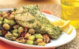 Marinated Sturgeon with Moroccan Chickpea Salad