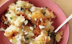 Mashed Potatoes and Parsnips With Caramelized Onions and Blue Cheese