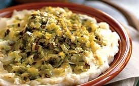 Mashed Potatoes with Garlic, Mascarpone, and Caramelized Leeks