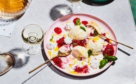 Meringue Sundae with Peppery Berry Sauce