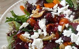 Mesclun Salad with Veggies, Goat Cheese, and Crispy Garlic