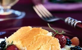 Meyer Lemon Buttermilk Pudding Cake with Fresh Berries