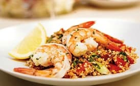 Mint-Marinated Shrimp with Tabbouleh, Tomatoes, and Feta