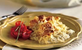 Muenster Cheese Soufflé with Red Bell Pepper and Tomato Salad
