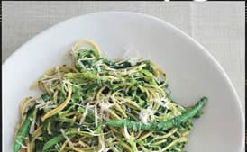 Multi-Grain Pasta with Sicilian Salsa Verde, Cabbage, and Haricots Verts