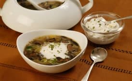 Mushroom and Leek Soup with Thyme Cream