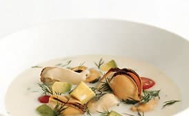 Mussel Soup with Avocado, Tomato, and Dill