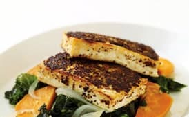 Mustard-Crusted Tofu with Kale and Sweet Potato