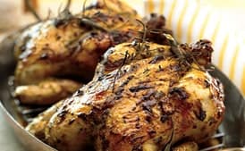 Mustard-Roasted Chicken with Warm Frisée Salad and Fingerlings and Bacon