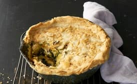 One-Pot Pie with Callaloo, Plantain, Goat Cheese, and Cornmeal Crust
