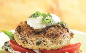Open-Face Chicken Burgers with Basil Mayonnaise