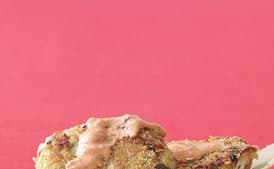 Open-Face Crab Burgers with Red Pepper Dressing