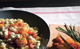 Orecchiette with Fresh Mozzarella, Grape Tomatoes, and Garlic Chives