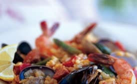 Paella with Asparagus and Sugar Snap Peas