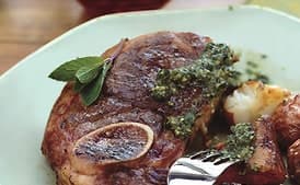 Pan-Grilled Lamb with Walnut-Mint Pesto